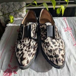 ANYI LU Brown and White Pony Hair Loafers, Size IT 40